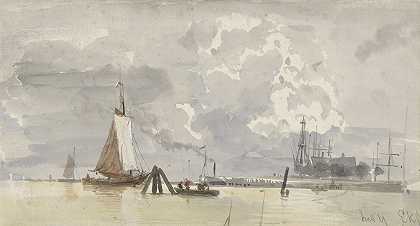 阿姆斯特丹的IJ景观`Gezicht op het IJ te Amsterdam (1827 ~ 1892) by Everhardus Koster