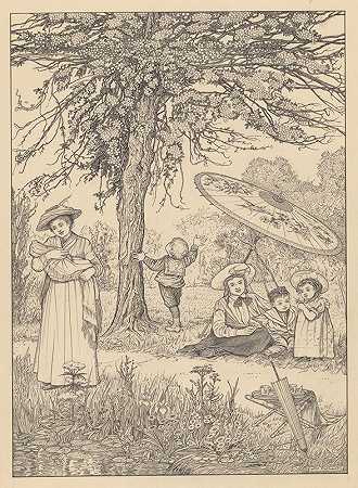 公园里的妇女和儿童`Vrouwen en kinderen in een park (in or before 1910) by Willem Pothast