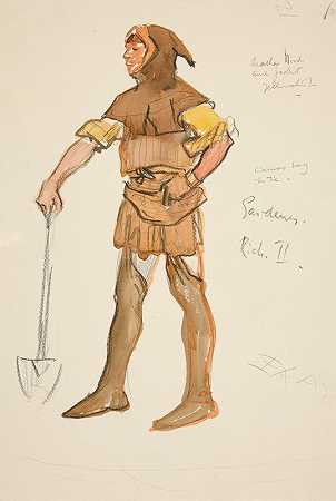 园丁，亨利·欧文1898年计划制作的《理查二世》的服装素描`Gardener, costume sketch for Henry Irving’s 1898 Planned Production of Richard II by Edwin Austin Abbey
