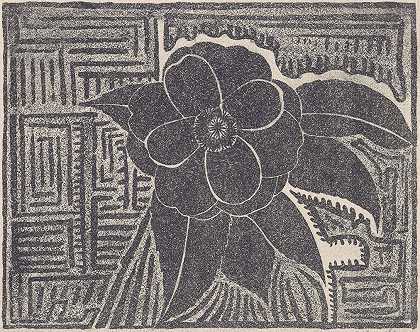 Camelia（黑色围绕迷宫状图案）`Camelia (zwart; rondom een doolhofachtig patroon) (1920) by Samuel Jessurun de Mesquita