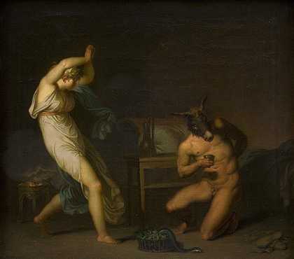 福蒂斯看到她的情人卢修斯从阿佩莱乌斯变成了一头驴金驴记`Fotis sees her Lover Lucius Transformed into an Ass. Motif from Apeleius The Golden Ass (1809) by Nicolai Abraham Abildgaard