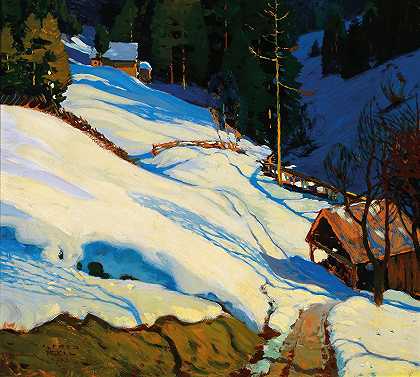 冬季景观`Winter landscape (1922) by Alfred Poell