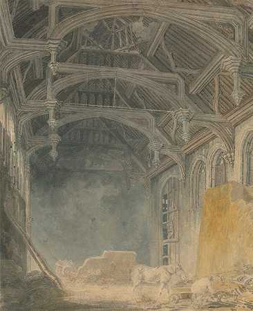 圣约翰教堂屋内埃尔塔姆s宫`Interior of St. Johns Palace, Eltham (ca. 1793) by Joseph Mallord William Turner