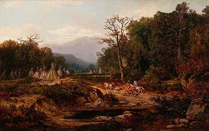 印第安人营地`Indian Encampment (1854) by Otto Reinhold Jacobi
