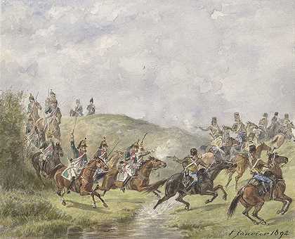 法国龙和奥地利骠骑兵`Franse dragonders en Oostenrijkse huzaren (1892) by Karel Frederik Bombled