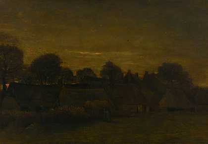 暮色中的农庄`Farming Village at Twilight (1884) by Vincent van Gogh
