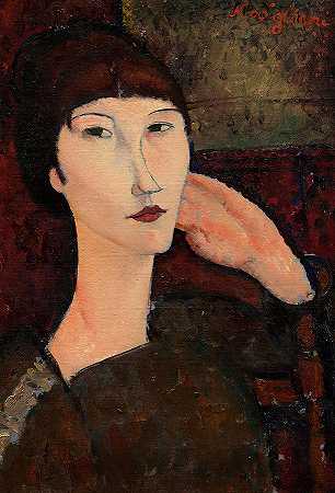 戴刘海的女人，阿德里安，1917年`Woman with Bangs, Adrienne, 1917 by Amedeo Modigliani