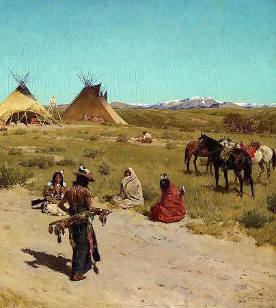 平原上的狩猎营地`Hunting Camp on the Plains by Henry Francois Farny