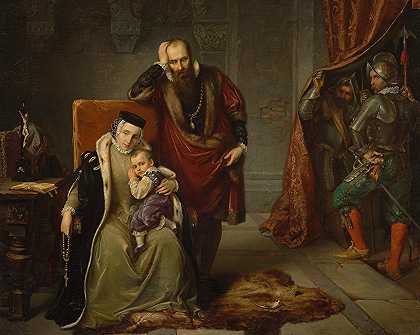 凯瑟琳·贾吉隆和她的儿子西格斯蒙德在监狱里`Catherine Jagiellon with her son Sigismund in prison (1859) by Józef Simmler
