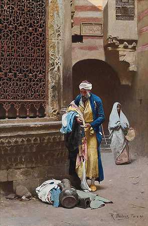 凯勒内商人`A Cairene merchant (1890) by Raphael von Ambros