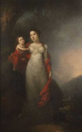 玛丽亚·穆尔斯廷和她儿子的肖像`Portrait of Maria Morsztyn with her son by Franciszek Ksawery Lampi