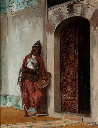 在seraglio的入口处守卫`Guard at the entrance to the seraglio (between 1870 and 1877) by Stanisław Chlebowski