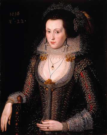 伊丽莎白·普利特肖像`Portrait of Elizabeth Poulett (1616) by Robert Peake the Elder
