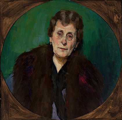 M.G.夫人的肖像。`Portrait of Mrs. M.G. (between 1920 and 1921) by Konrad Krzyżanowski
