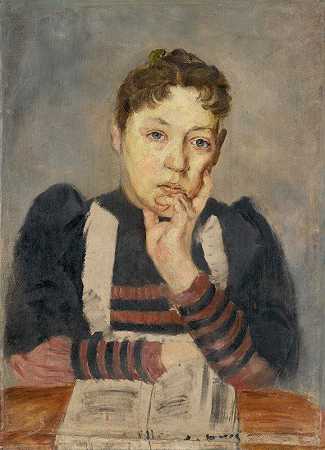 对一位有支撑手的女性的研究`Study of a woman with a supported hand (1890–1900) by Aurel Ballo