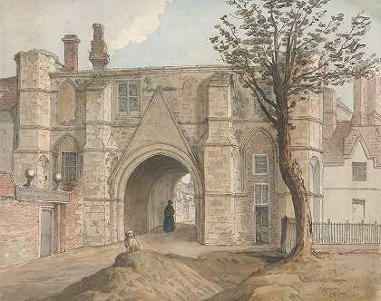 门楼，雷丁修道院`The Gatehouse, Reading Abbey by Samuel Hieronymus Grimm