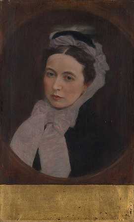 戴紫色围巾的女士`Dame mit lila Schal (ca 1895) by Gustav Klimt
