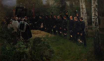 矿工母亲的葬礼`Miners Funeral (1892) by Piotr Stachiewicz