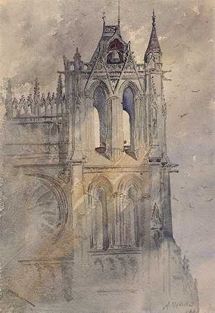 亚眠大教堂西南塔`Southwest Tower, Amiens Cathedral (1880) by Cass Gilbert