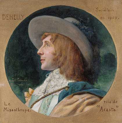 埃米尔·德赫利（1871-1969）的肖像画，法国喜剧团成员，扮演D厌世的阿卡斯特。`Portrait de Emile Dehelly (1871~1969), sociétaire de la Comédie~Française, dans le rôle dAcaste du Misanthrope. (1909) by Louis Édouard Fournier