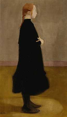 女学生Ii（黑衣女孩）`The School Girl Ii (Girl In Black) (1908) by Helene Schjerfbeck