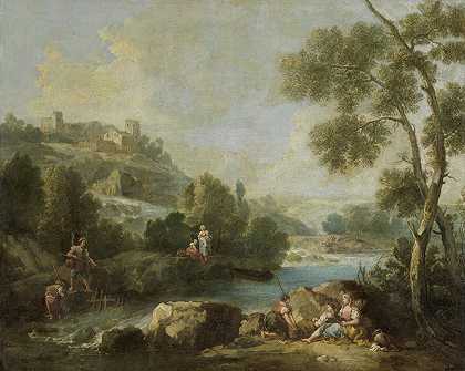 风景与人物`Landscape with Figures (1730 ~ 1770) by Giuseppe Zais