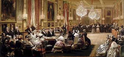 在欧盟城堡举行的Guise画廊音乐会`Concert In The Gallerie Des Guise At Chateau D’eu (1844) by Eugène Lami