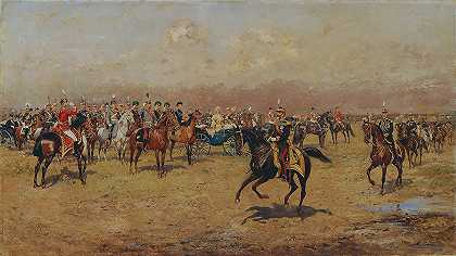 弗朗茨·约瑟夫一世皇帝面前的阅兵式。`Militärparade vor Kaiser Franz Joseph I. (1899) by Tadeusz Ajdukiewicz