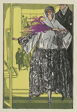 黑白舞会晚礼服`Au bal noir et blanc ; Manteau du soir (1921) by Fernand Siméon