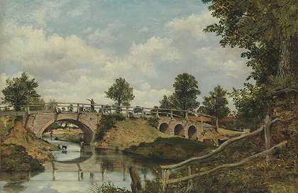米德尔塞克斯郡亨顿的一座旧桥`An Old Bridge at Hendon, Middlesex (ca. 1828) by Frederick Waters Watts