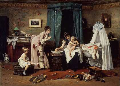 儿童女装`Childrens Toilette (late 19th century) by Václav Brožík