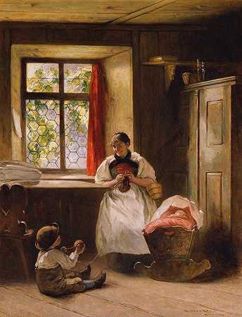 员工（Bauernstube）`Der Mitarbeiter (Bauernstube) (1884) by Emil Strecker