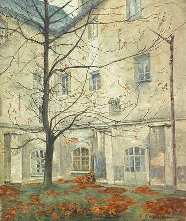 拉科代尔庭院，沃吉拉德街卡梅斯修道院`La Cour Lacordaire, Au Couvent Des Carmes, Rue De Vaugirard (1911) by Georges-Émile Carette