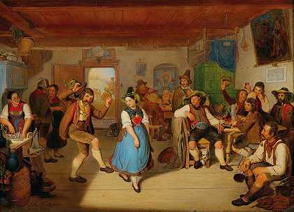 背景是一家蒂罗尔酒馆，安德烈亚斯·霍费尔坐在一张桌子旁`A Tyrolean Tavern, In The Background Andreas Hofer Seated At A Table by Anton Alois Kirchebner