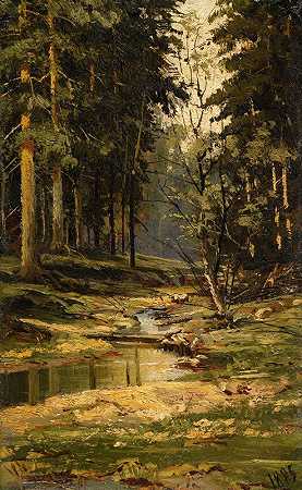 森林小溪`Forest Brook (1885) by Ivan Ivanovich Shishkin