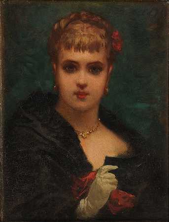 戴面具的年轻女子`Jeune femme tenant un masque by Edmond Hébert