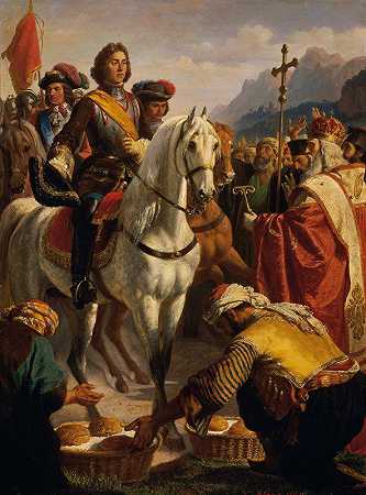 尤金王子美国1697年开往波斯尼亚的火车`Prince Eugenes train to Bosnia in 1697 (1864) by Karl von Blaas