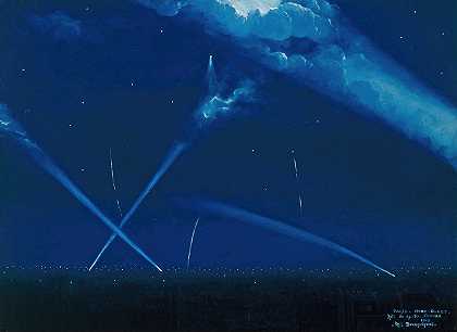 1916年1月29日至30日晚对齐柏林飞艇的最后一次突袭`Le dernier raid des zeppelins, la nuit du 29 au 30 janvier 1916 (1916) by Maurice Jean Bourguignon