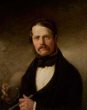 诗人和雕塑家特奥菲尔·勒纳托维茨的肖像`Portrait of Teofil Lenartowicz, poet and sculptor by Józef Simmler