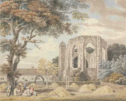 温彻斯特格雷弗里亚修道院小教堂`The Chapel of the Greyfriars Monastery, Winchester (between 1790 and 1795) by Michael Angelo Rooker