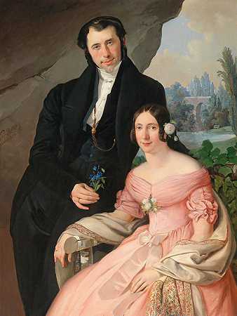 安东·朱贝尔和妻子特蕾西亚·朱贝尔的肖像`Portrait of Anton Zhuber and his Wife Theresia Zhuber by Eduard Ritter