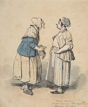两个流言蜚语`The Two Gossips (Les Deux Commères) (1832) by Henry Bonaventure Monnier