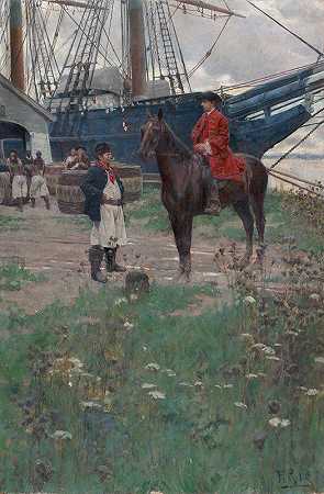 弗吉尼亚种植园码头`A Virginia Plantation Wharf (1896) by Howard Pyle
