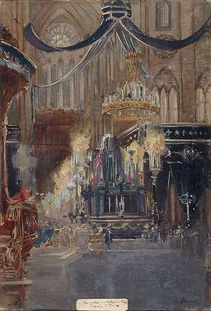 1899年2月23日，费利克斯·福雷总统在圣母院举行葬礼。`Funérailles du président Félix Faure, à Notre~Dame, le 23 février 1899. (1899) by Jean Baptiste Edmond Allouard