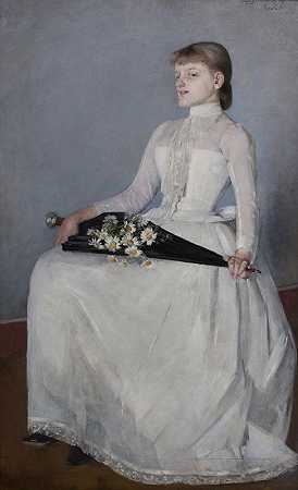 穿白裙子的女士`Lady in a White Dress (1889) by Olga Boznanska