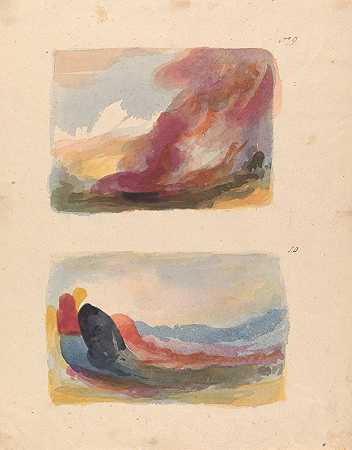 景观——彩色水彩，提香（第9名）景观——鲁本斯彩色水洗（第10号）`Landscape – Color Wash, Titian (no. 9); Landscape – color wash, Rubens (no. 10) by Thomas Sully