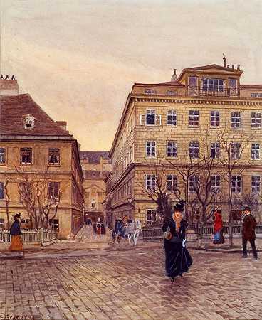 维也纳的谷物市场和木瓜果`Der Getreidemarkt Und Die Papagenogasse In Wien (1897) by Ernst Graner