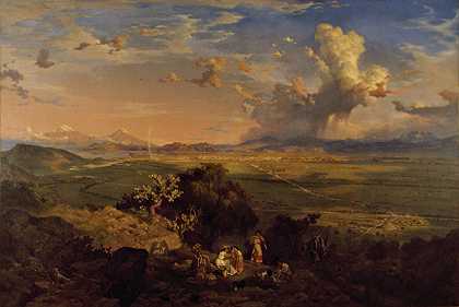 从特纳约山看墨西哥山谷`The Valley of Mexico Seen from the Tenayo Hill (1870) by Eugenio Landesio