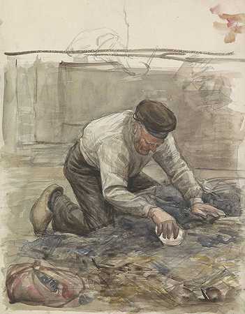 农夫跪下`Boer, op zijn knieën (1874 ~ 1925) by Jan Veth
