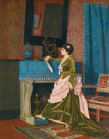 字母D爱`La Lettre Damour (1873) by Auguste Toulmouche